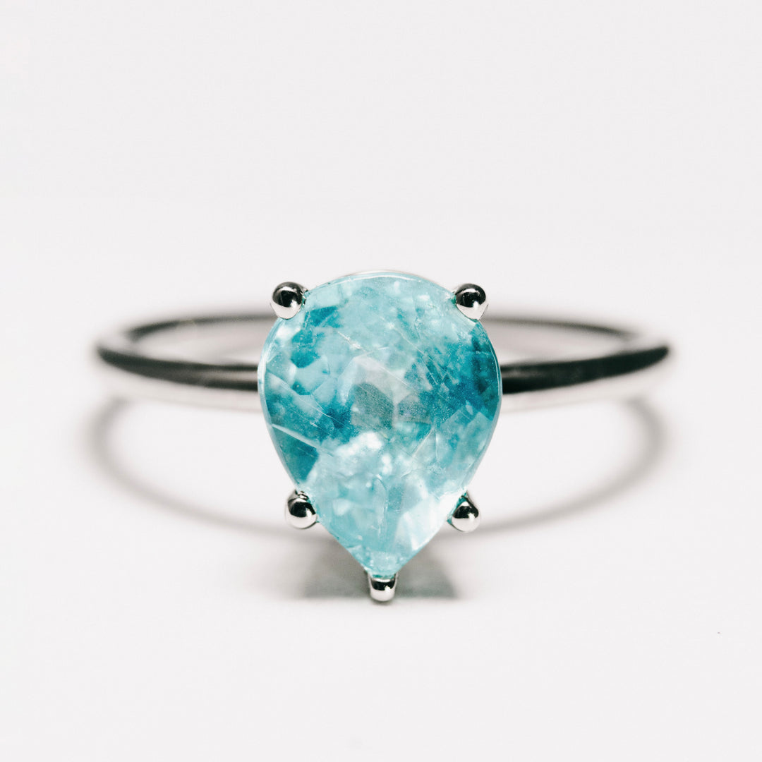 Natural Pear Apatite Solitaire Prong Set in 14 Karat White Gold