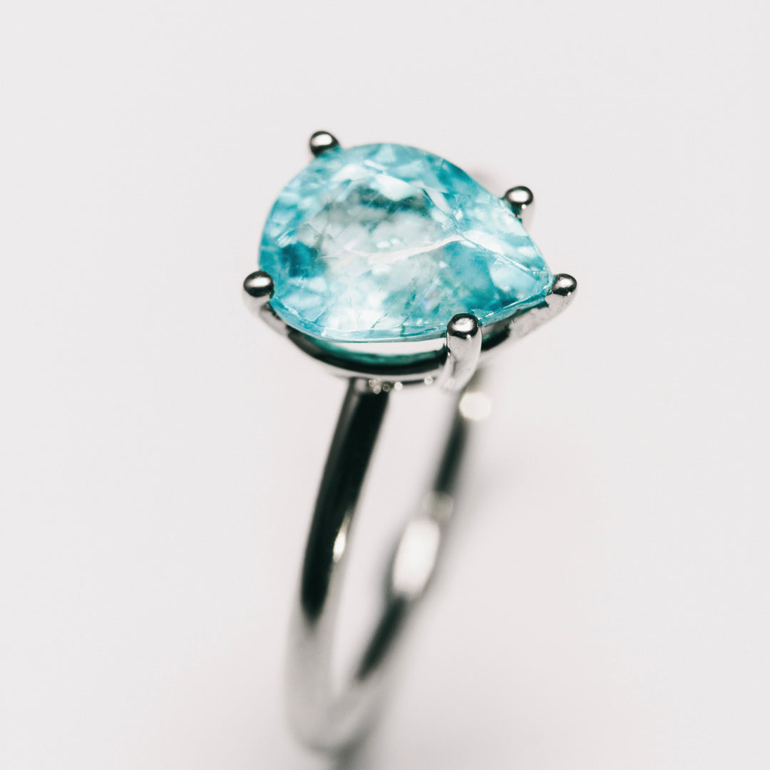 Natural Pear Apatite Solitaire Prong Set in 14 Karat White Gold
