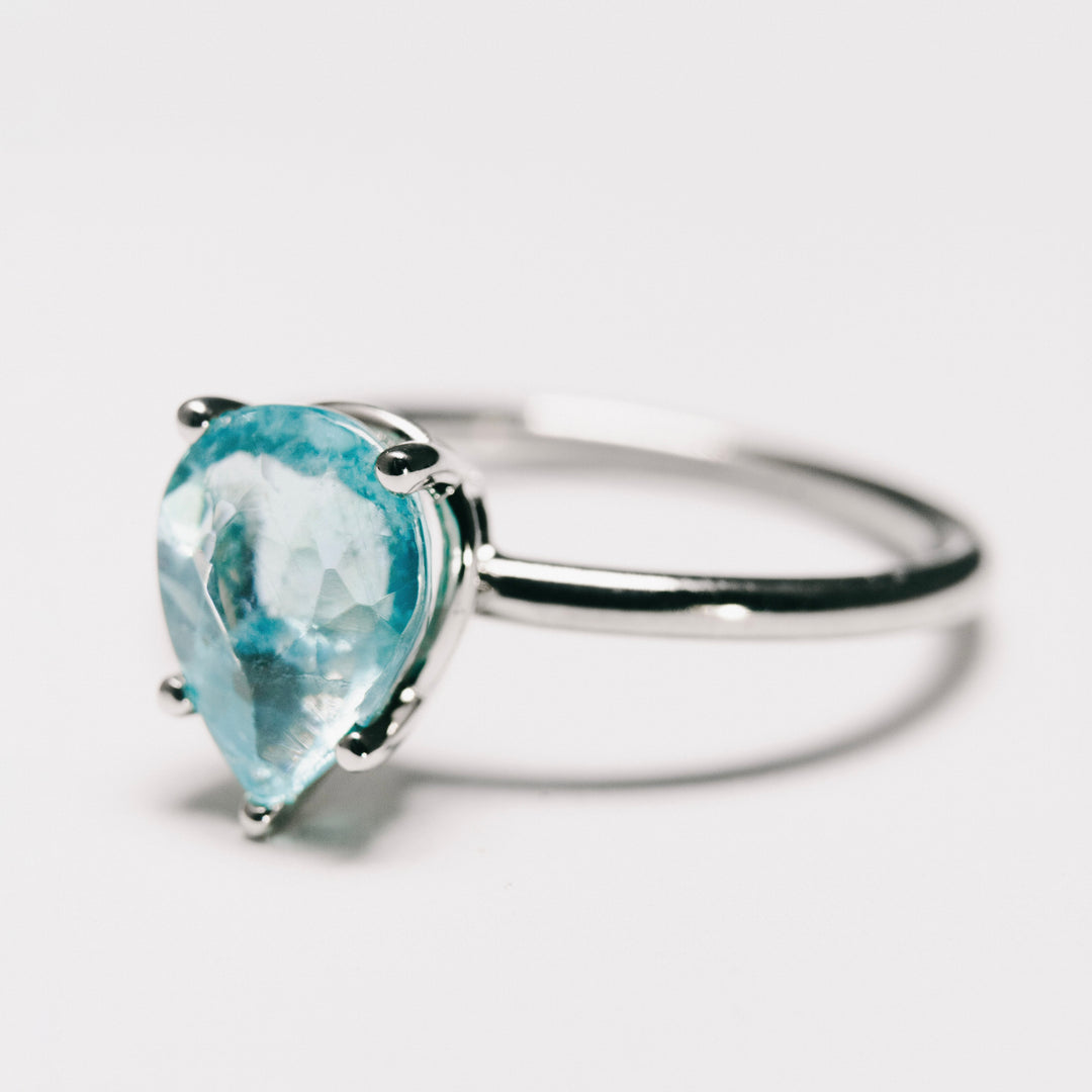 Natural Pear Apatite Solitaire Prong Set in 14 Karat White Gold