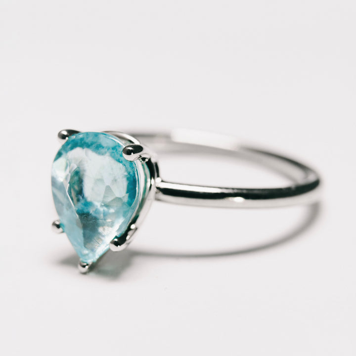 Natural Pear Apatite Solitaire Prong Set in 14 Karat White Gold