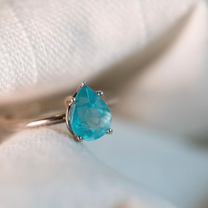Natural Pear Apatite Solitaire Prong Set in 14 Karat White Gold