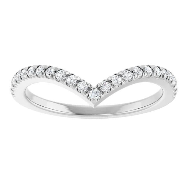 Natural Diamond V Ring in 14 Karat White Gold