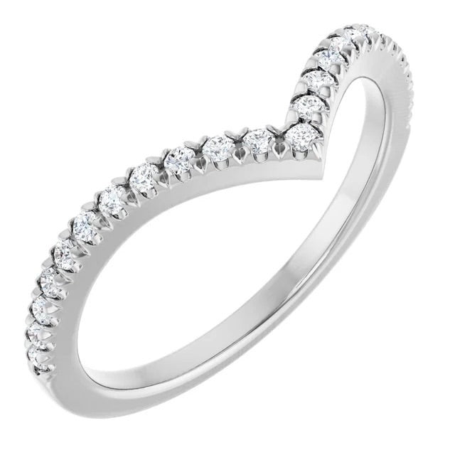 Natural Diamond V Ring in 14 Karat White Gold