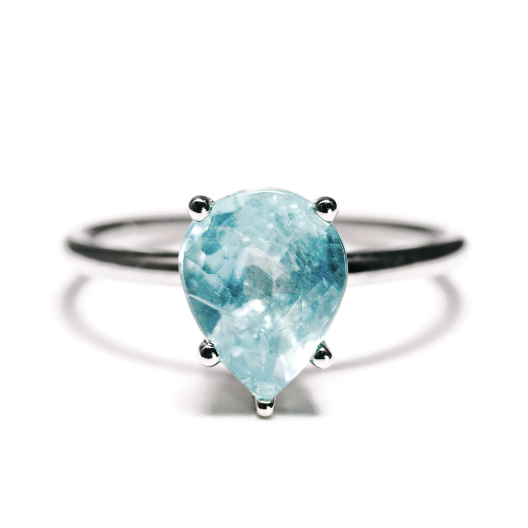 Natural Pear Apatite Solitaire Prong Set in 14 Karat White Gold