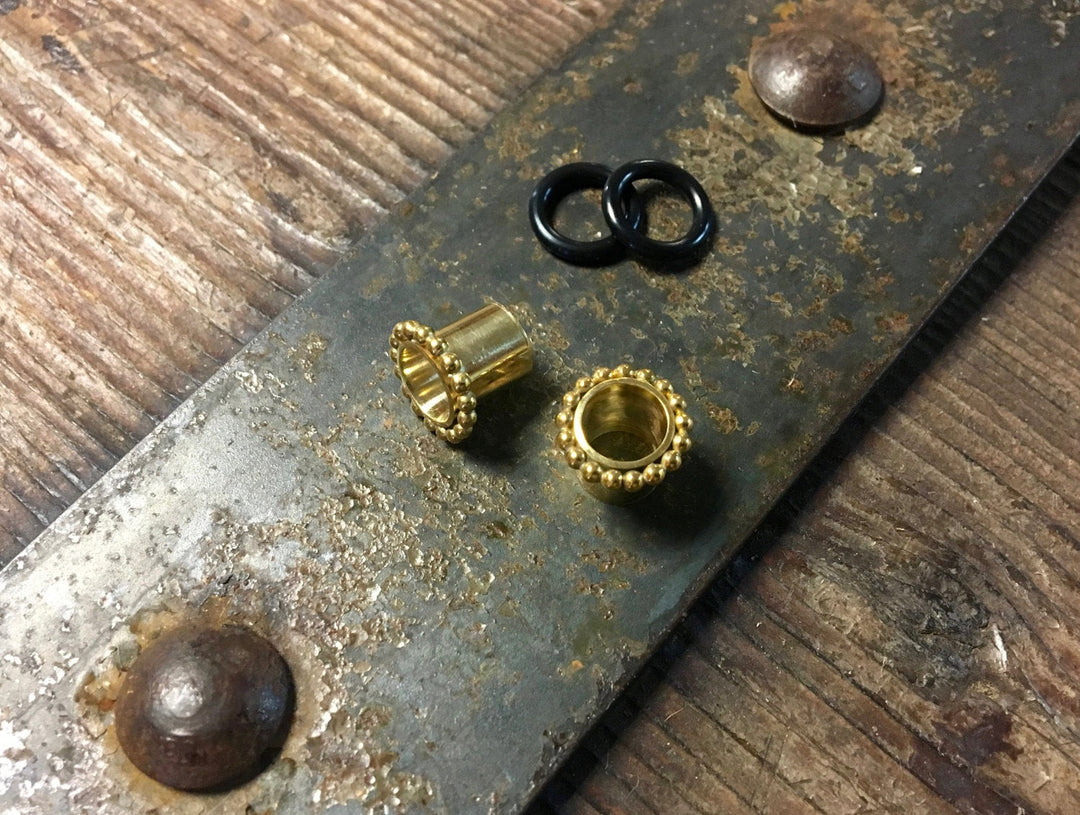 Gold Beaded Gauged Earring