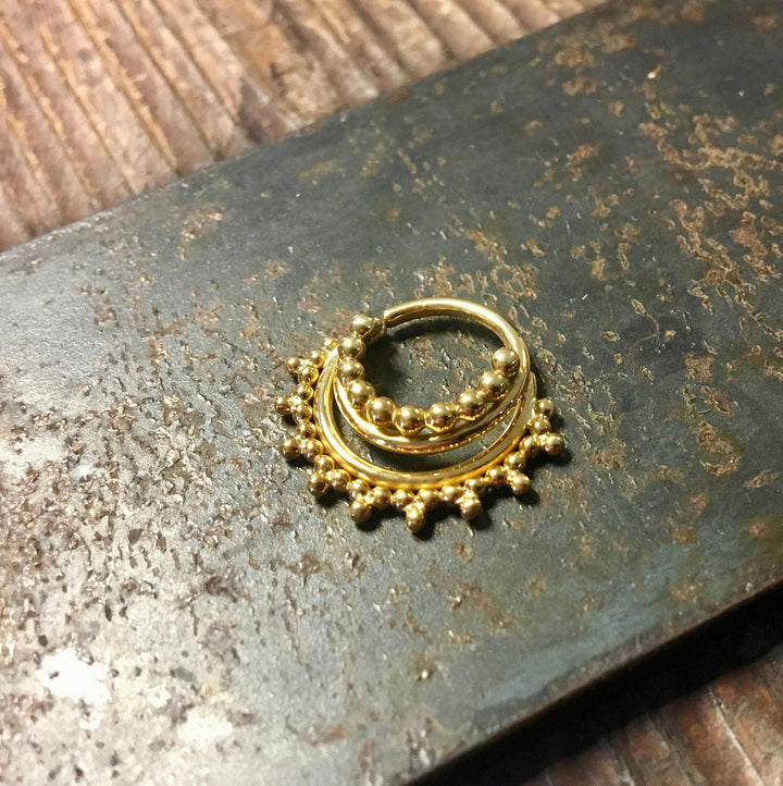 Gold Triple Stacked Beaded Septum Ring With Gap