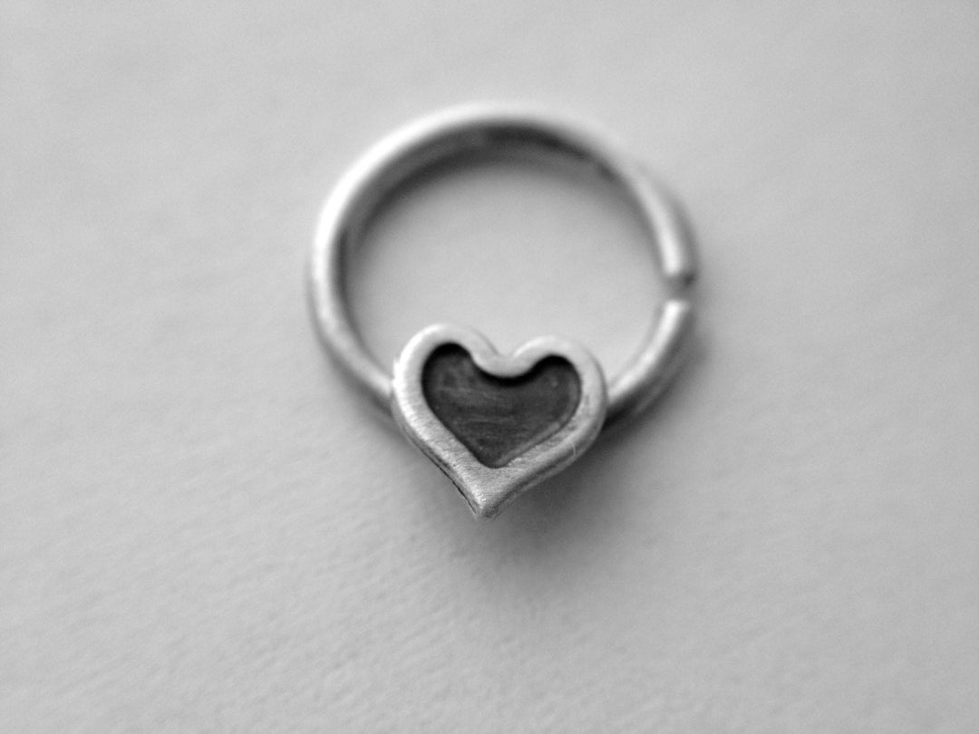 Heart Septum Ring in Oxidized Satin Finish