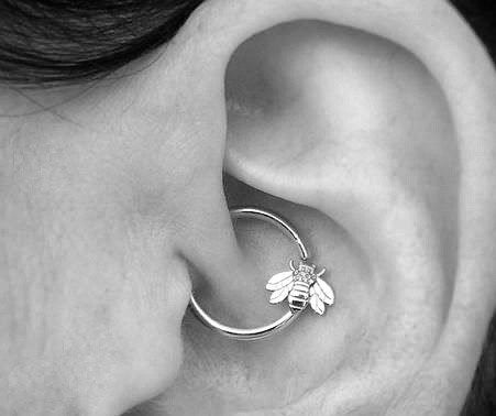 Honey Bee Daith Ring in Sterling Silver