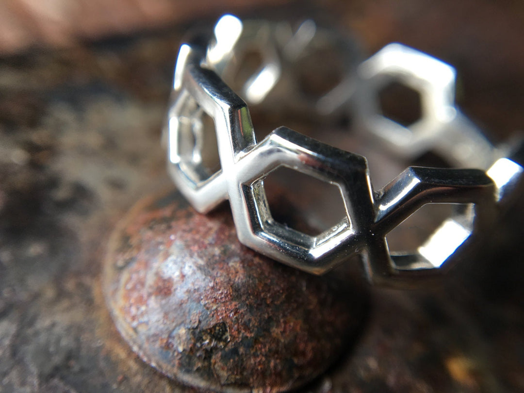 Honeycomb Hexagon Silver Ring