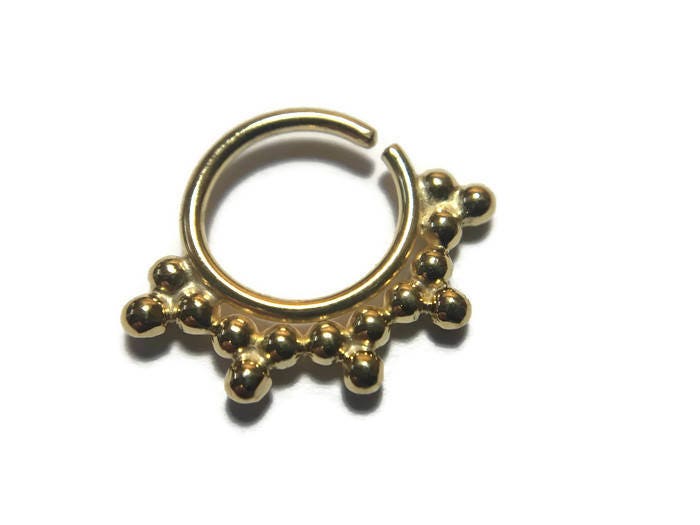 14K Solid Gold Septum Ring ~ Beaded Detail Nose Hoop ~ 14 Karat Solid Yellow Gold ~ Nose Jewelry ~ Ornate Jewelry For Piercing