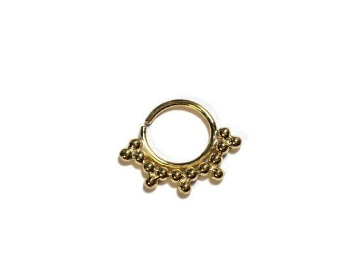 14K Solid Gold Septum Ring ~ Beaded Detail Nose Hoop ~ 14 Karat Solid Yellow Gold ~ Nose Jewelry ~ Ornate Jewelry For Piercing