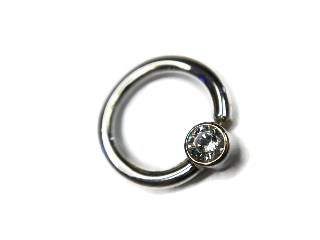 White Gold Crystal Septum Ring ~ Solid 14 Karat Nose or Daith Hoop ~ 3mm Clear Imitation Diamond ~ White Gem Body Jewelry ~ Body Jewelry