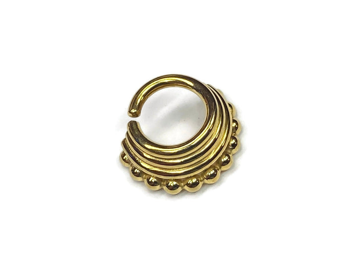 14K Yellow Gold Quadruple Layered Septum Ring ~ Solid Gold Nose Hoop ~ Quad Stacked and Beaded Nose Ring ~ Tribal Style