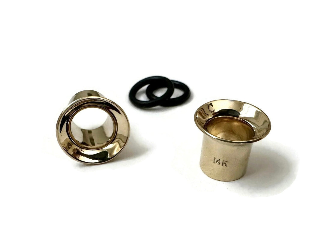 Extra Flared Solid 14K Gold Simple Gauges Tube Plug Earrings ~ Extra Wide Flare Solid Gold ~ Hypoallergenic Stretched Lobes ~ Sold as a Pair