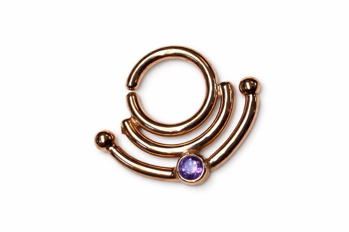 Amethyst Septum Ring ~ Rose Gold Dipped Sterling Silver Nose Hoop ~ 3mm Gem ~ Nose Ring Piercing Hoop