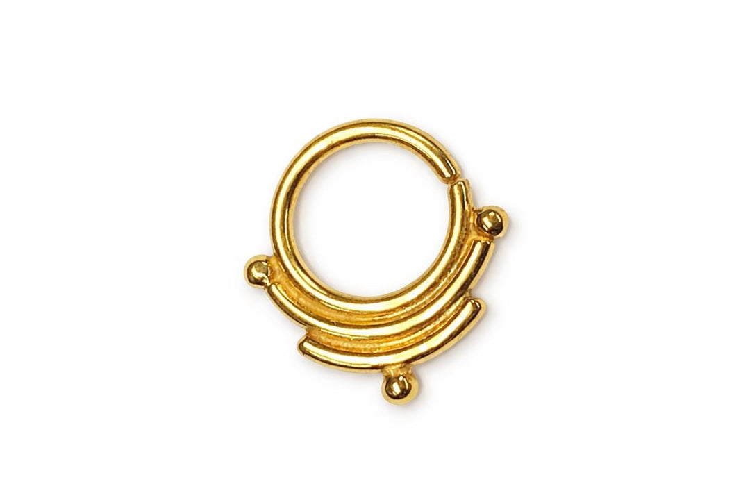 Beaded Gold Septum Ring ~ Simple Tribal Seamring Nose Ring ~ Yellow Gold Dipped Sterling Silver Body Jewelry