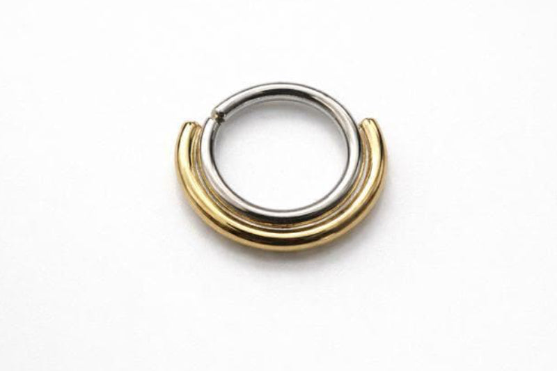 Two Tone Septum Ring ~ Double Nose Ring ~ Body Jewelry Hoops ~ Sterling Silver and Solid 14 Karat Yellow Gold
