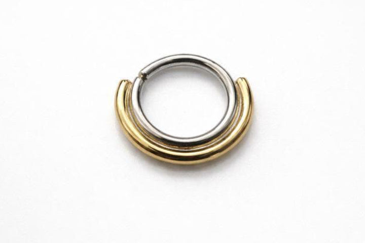 Two Tone Septum Ring ~ Double Nose Ring ~ Body Jewelry Hoops ~ Sterling Silver and Solid 14 Karat Yellow Gold