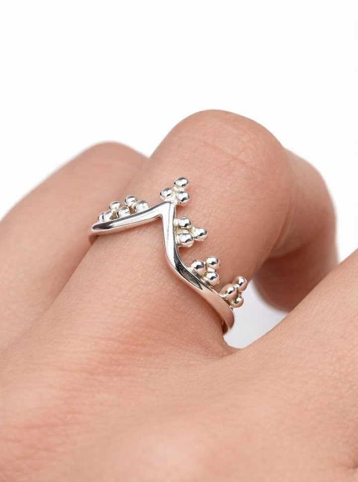 Stacking Sterling Silver Beaded Arch Ring ~ Pointed Peak Layering Band ~ Arc Ring ~ Chevron ~ Ring Guard Enhancer