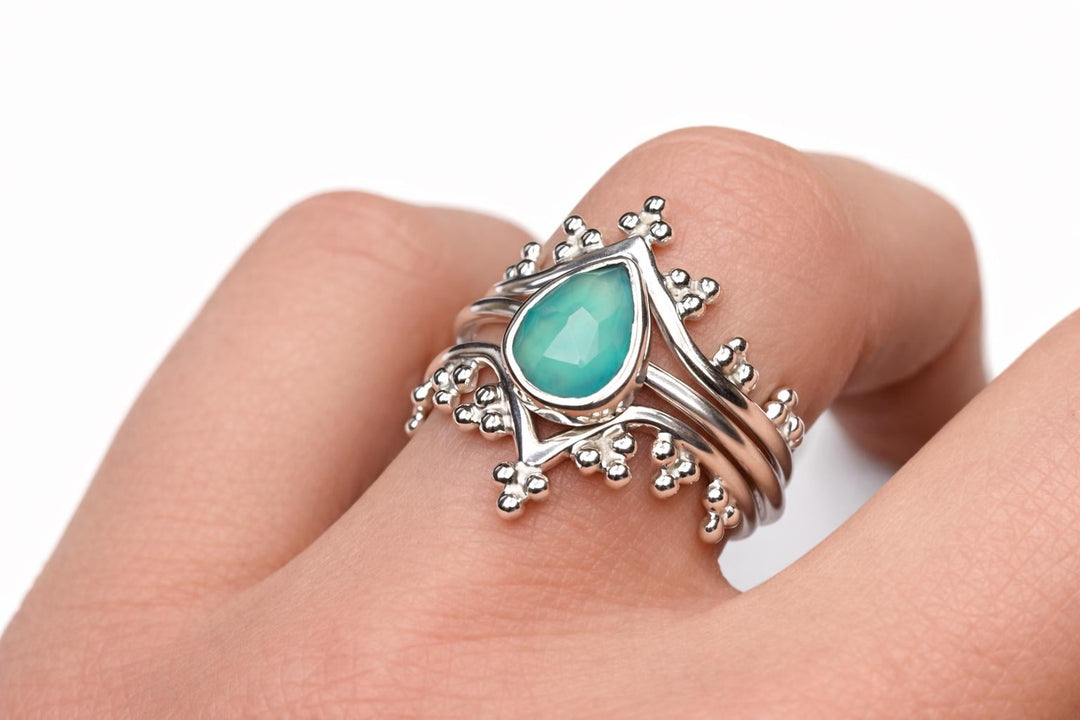 Stacking Sterling Silver Beaded Arch Ring ~ Pointed Peak Layering Band ~ Arc Ring ~ Chevron ~ Ring Guard Enhancer