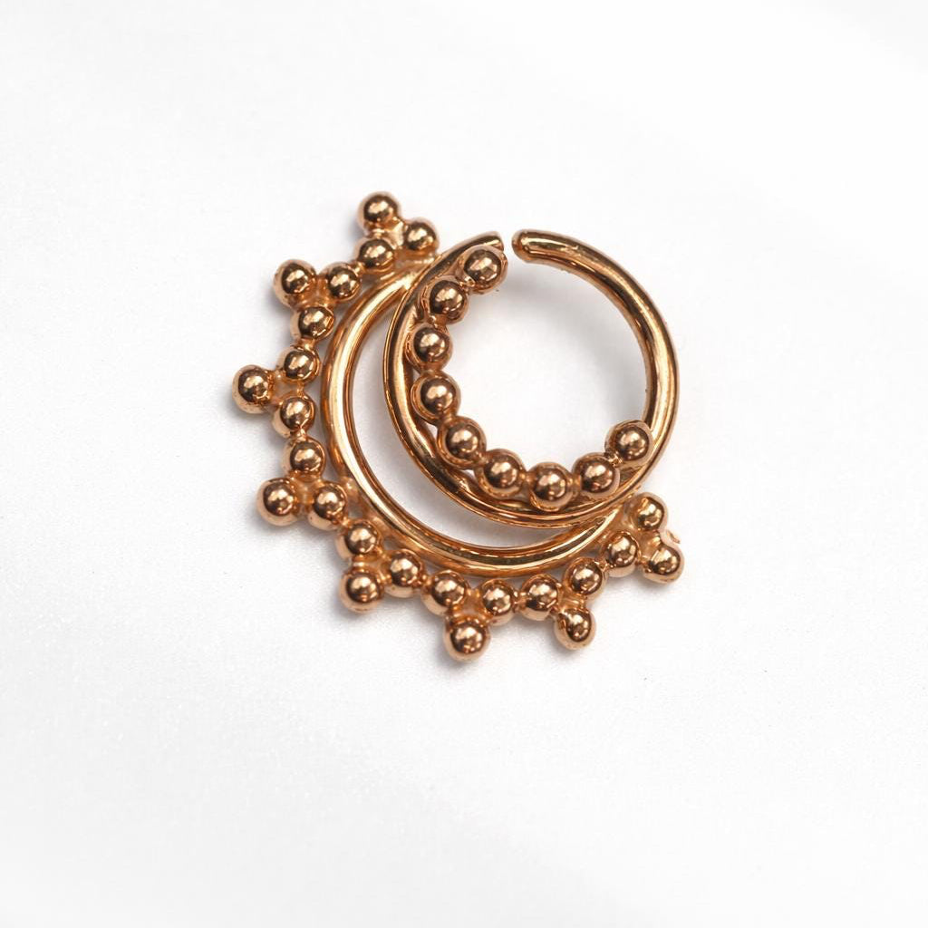 Rose Gold Triple Stacked Beaded Septum Ring With Gap - Piercing - Hoop - Conch - Helix - Cartilage - Pink Gold Dipped Sterling Silver