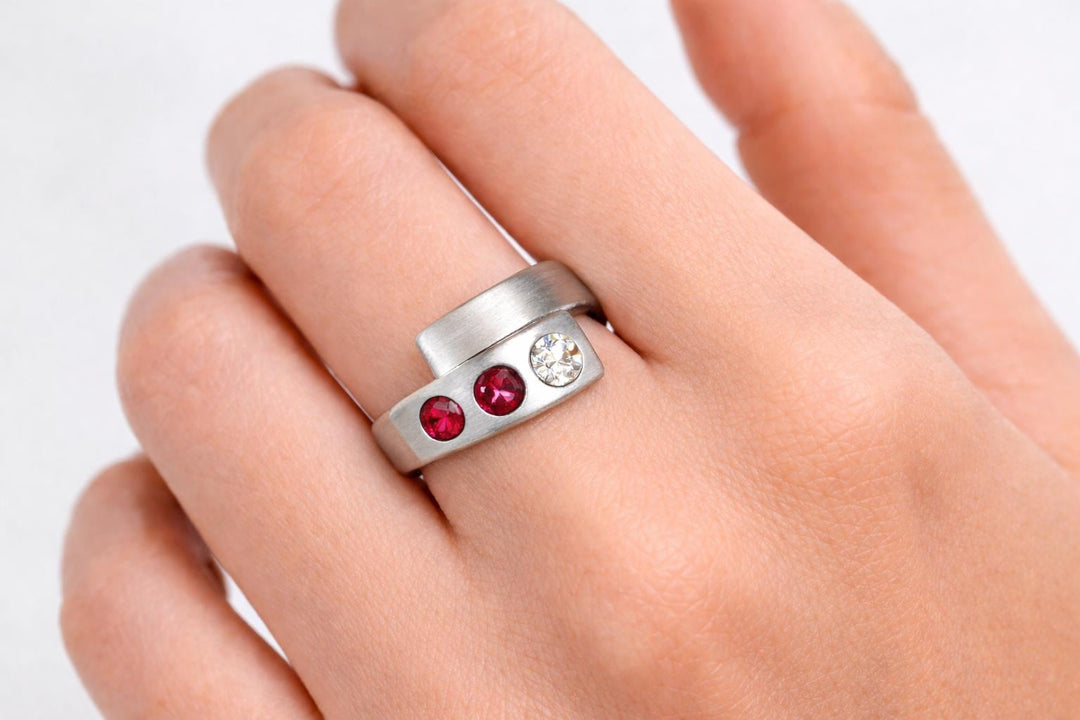 Ruby and Diamond Overlap Ring in Sterling Silver ~ July Birthstone Wrap Ring ~ Hand Forged Solid Sterling