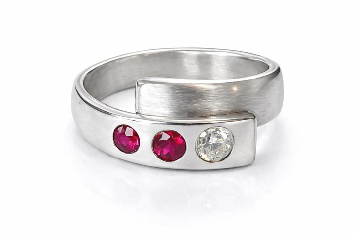 Ruby and Diamond Overlap Ring in Sterling Silver ~ July Birthstone Wrap Ring ~ Hand Forged Solid Sterling