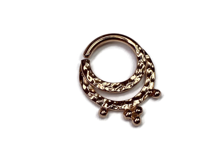 Solid 14 Karat Rose Gold Beaded Double Hammered Septum Ring