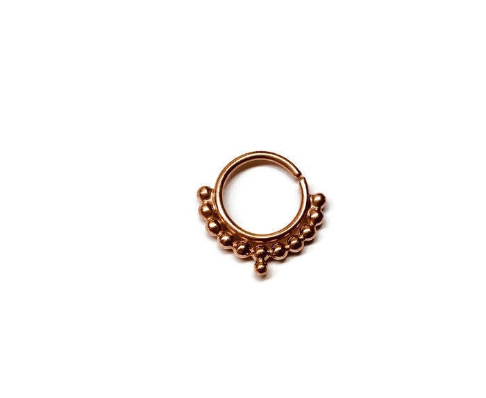 Rose Gold Beaded Septum Ring with Single Drop Bead
