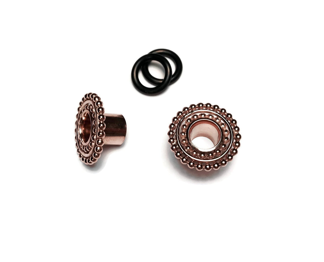 Rose Gold Double Beaded Gauged Earring