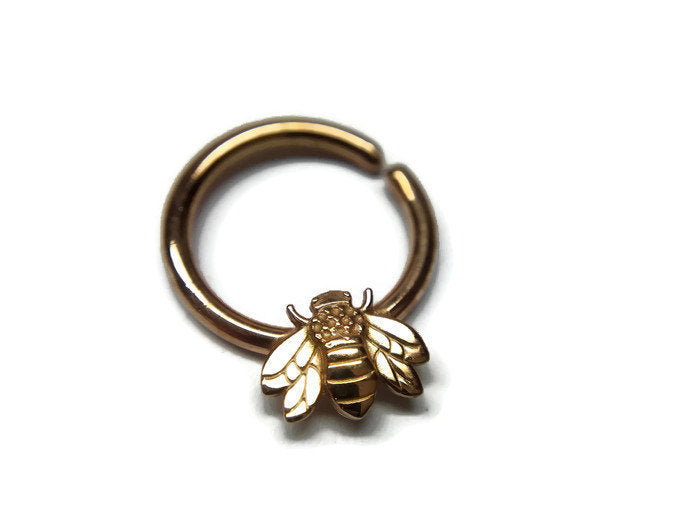 14K Rose Gold Honey Bee Septum Ring