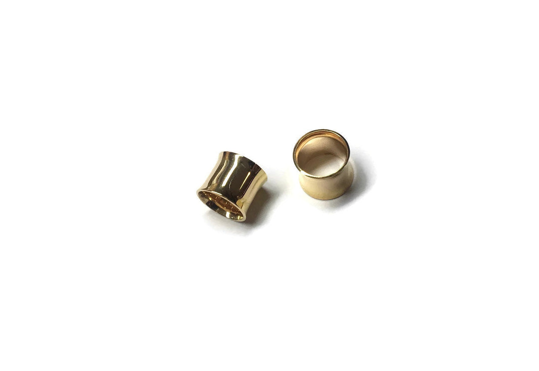 Shiny Gold Simple Gauges Tube Earrings