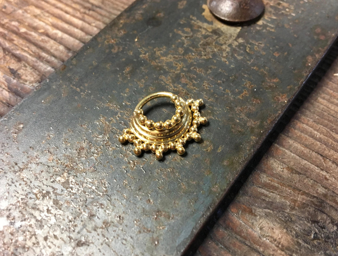 Solid 14 Karat Gold Quad Stacked Beaded Septum Ring