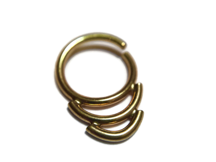 Solid 14 Karat Gold Three Tiered Septum Ring