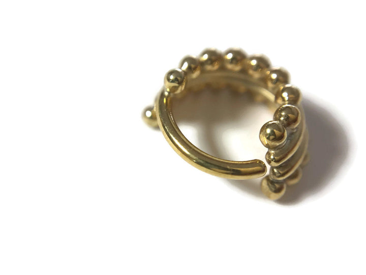 Solid 14 Karat Yellow Gold Beaded Stacked Septum Ring