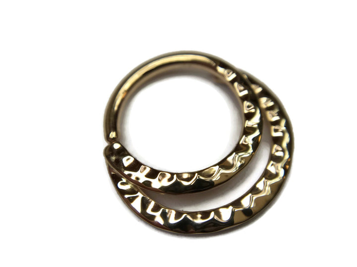 Solid 14 Karat Yellow Gold Double Hammered Septum Ring