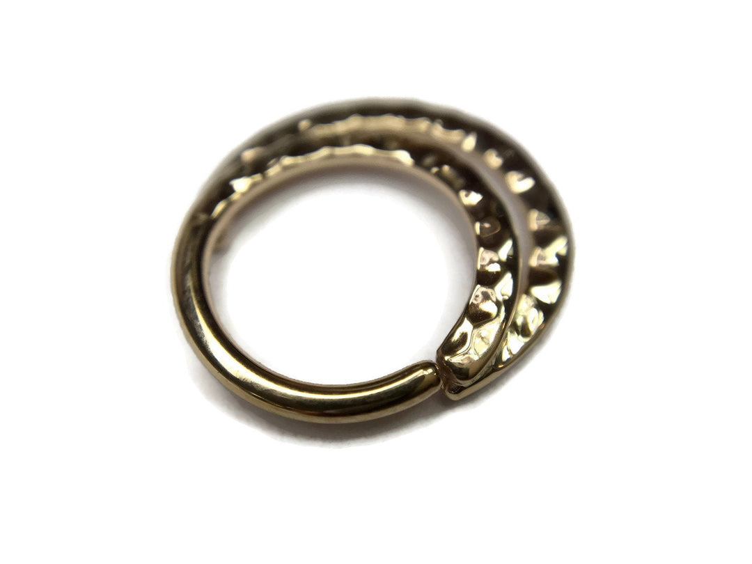 Solid 14 Karat Yellow Gold Double Hammered Septum Ring