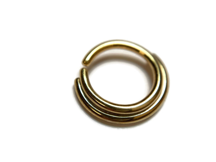 Solid 14 Karat Yellow Gold Double Stacked Septum Ring