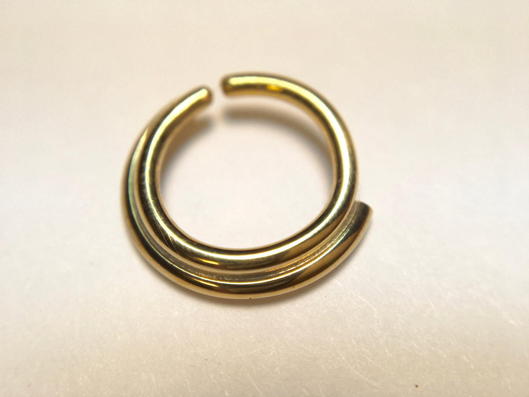 Solid 14 Karat Yellow Gold Double Stacked Septum Ring