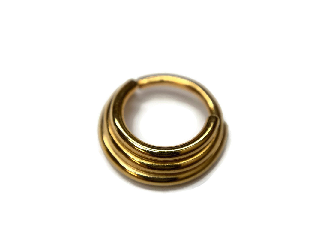 Solid 14 Karat Yellow Gold Triple Stacked Septum Ring