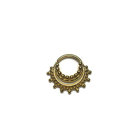 Solid 14Karat Yellow Gold Triple Stacked Beaded Septum Ring With Gap