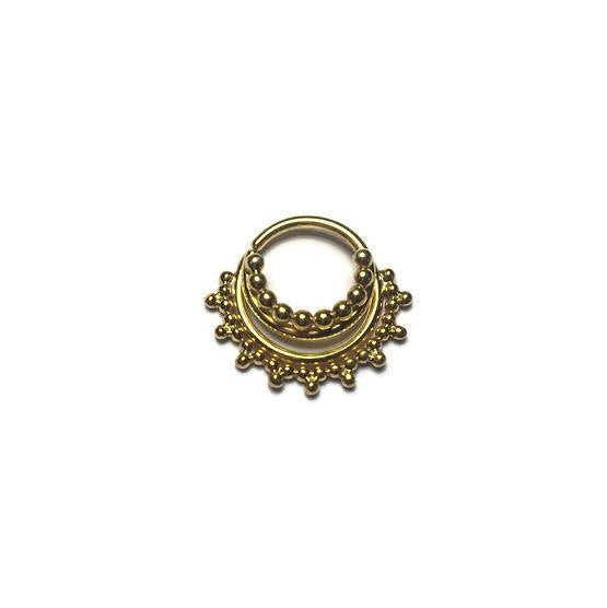 Solid 14Karat Yellow Gold Triple Stacked Beaded Septum Ring With Gap