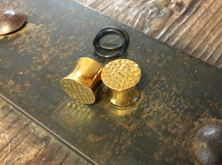 Textured Capped Gold Plug Earring