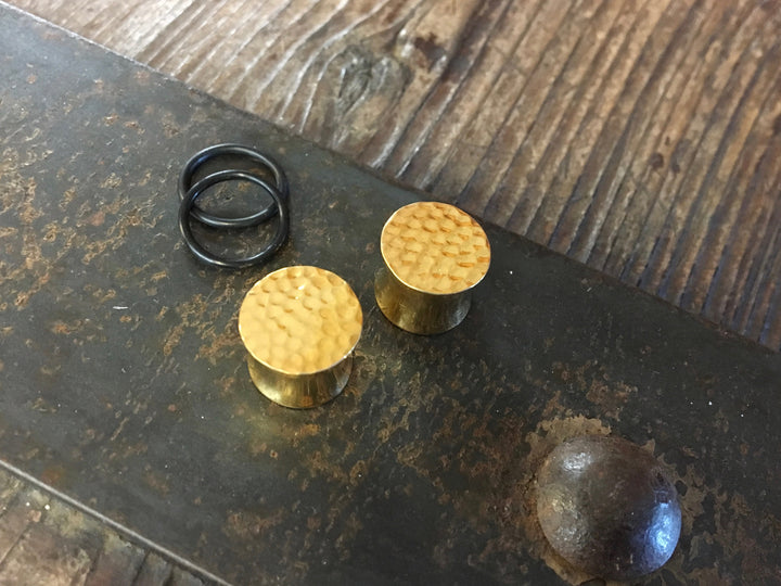 Textured Capped Gold Plug Earring