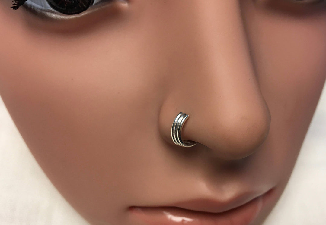 Triple Stacked Sterling Nose Ring Hoop