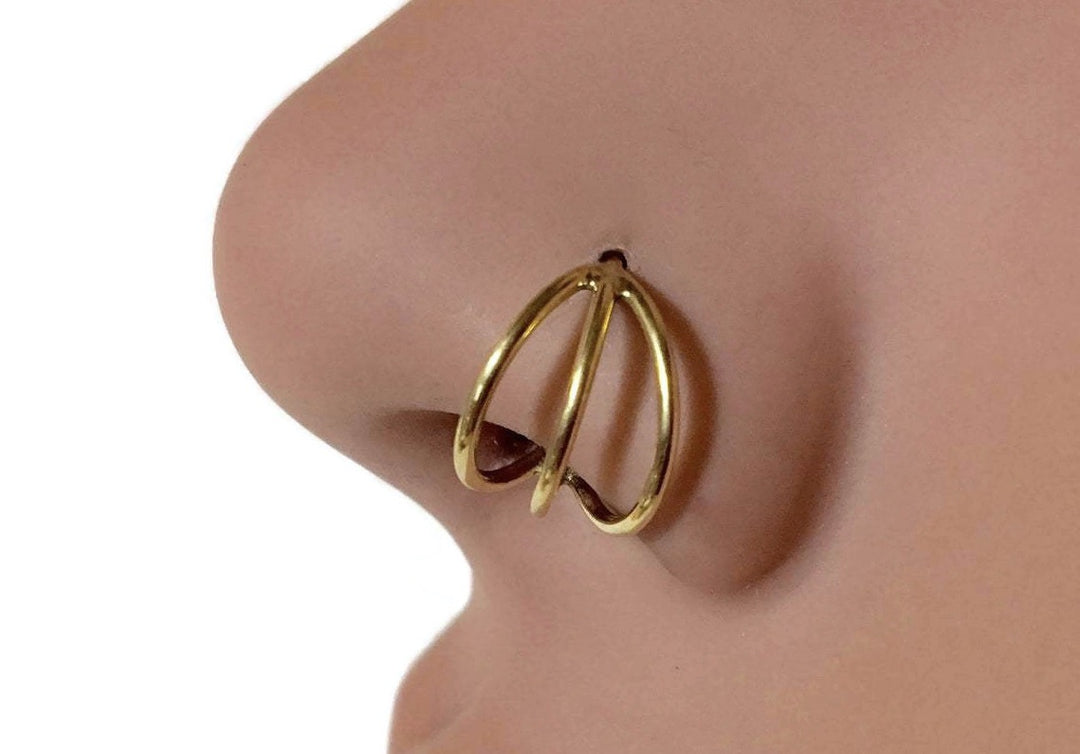 Triple Yellow Gold Nose Ring Hoop