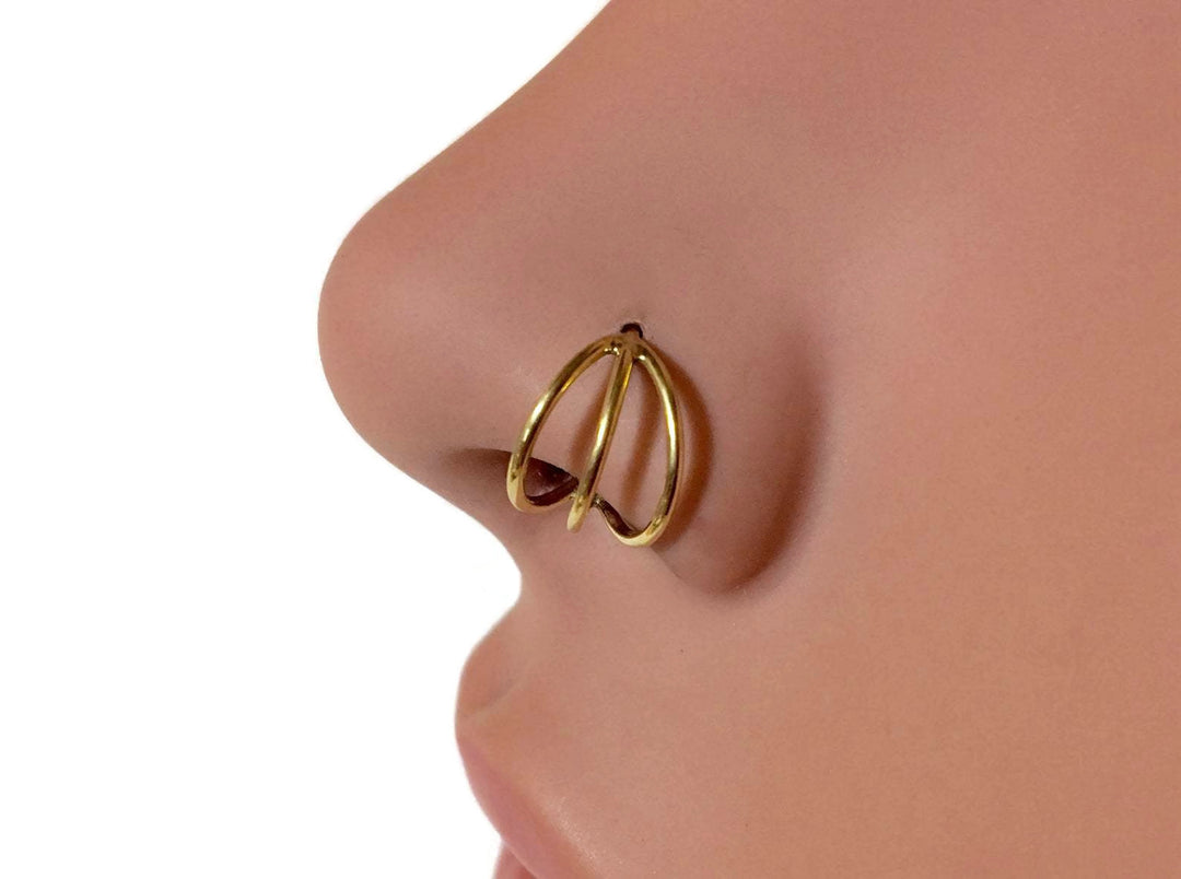 Triple Yellow Gold Nose Ring Hoop