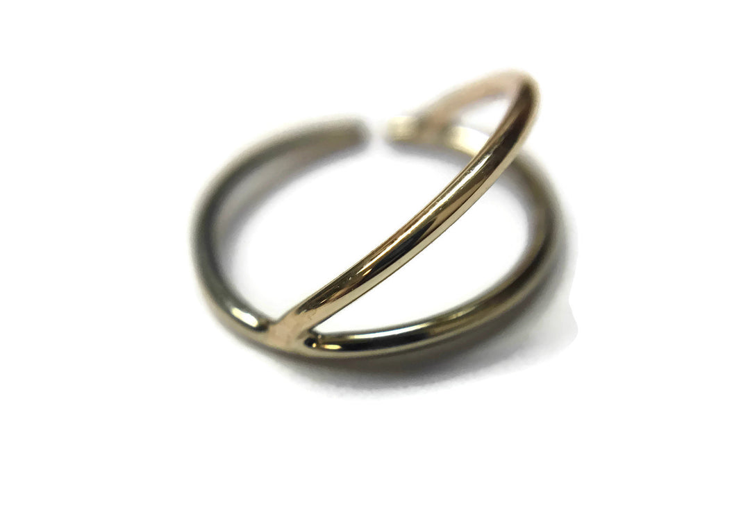 Two Tone 14K Gold Double Layered Nose Ring