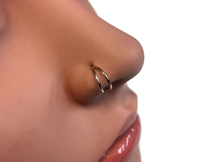 Two Tone Silver and Rose Gold Double Layered Nose Ring Hoop