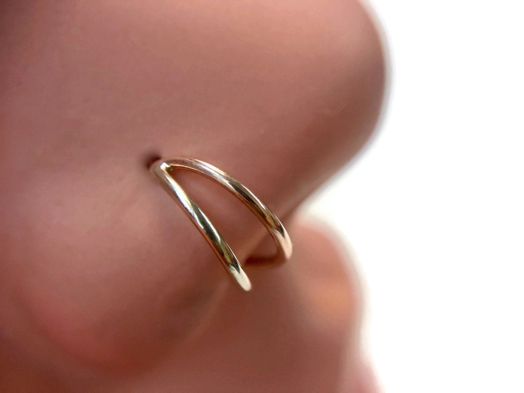 Two Tone Silver and Rose Gold Double Layered Nose Ring Hoop